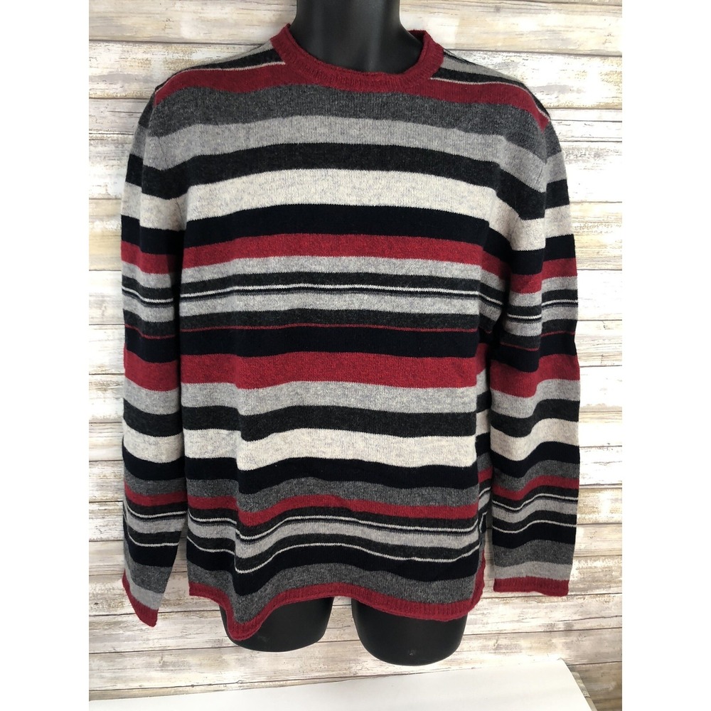 Nautica Men's Sweater Striped Crew Neck Pullover 100% Wool. Navy, Red M